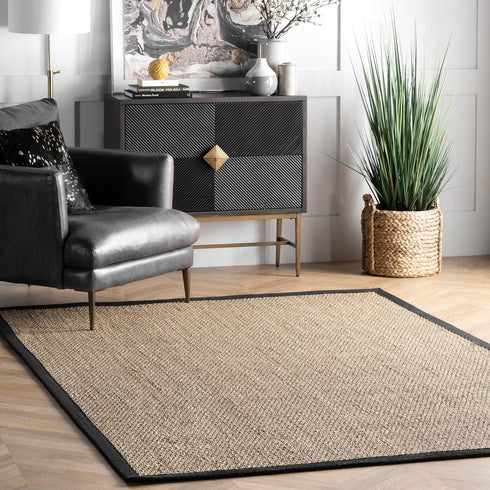 nuLOOM 2x3 Elijah Seagrass Area Rug, Black, Solid Farmhouse Style, Natural Fiber for Bedroom, Dining Room, Office