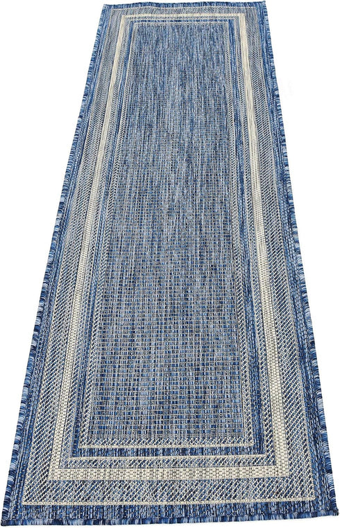 Unique Loom 2' x 6' Outdoor Border Collection Area Rug, Soft Border, Blue/Ivory Runner