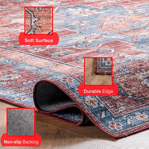 nuLOOM Zena Medallion Accent Rug, Ultra Thin, Machine Washable, Rust, 2' x 3'