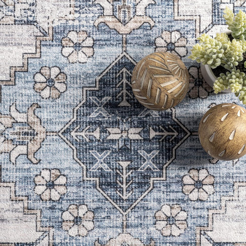 nuLOOM 2' x 3' Dania Machine Washable Medallion Accent Rug, Navy, Rectangular, 0.1" Thick