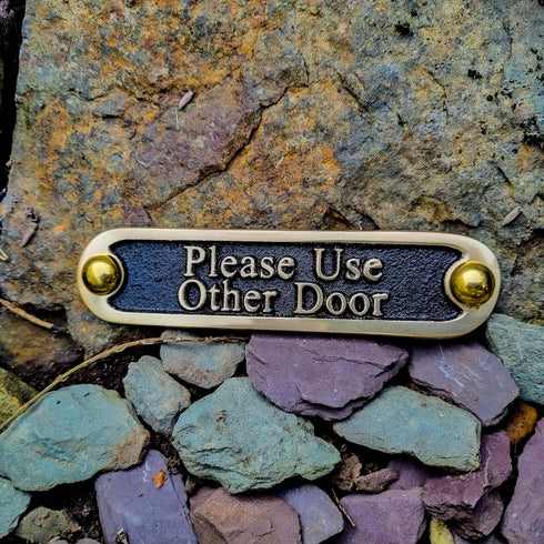 Please Use Other Door Brass Sign, Traditional Style Handmade Wall Plaque by The Metal Foundry UK