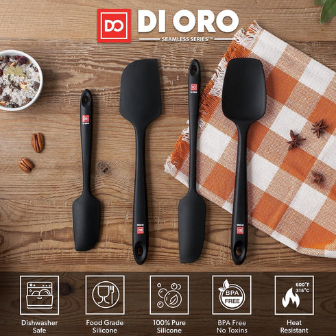 DI ORO 4pc Silicone Spatula Set, Rubber Kitchen Scraper for Baking, Cooking & Mixing, 600°F Heat-Resistant, Black