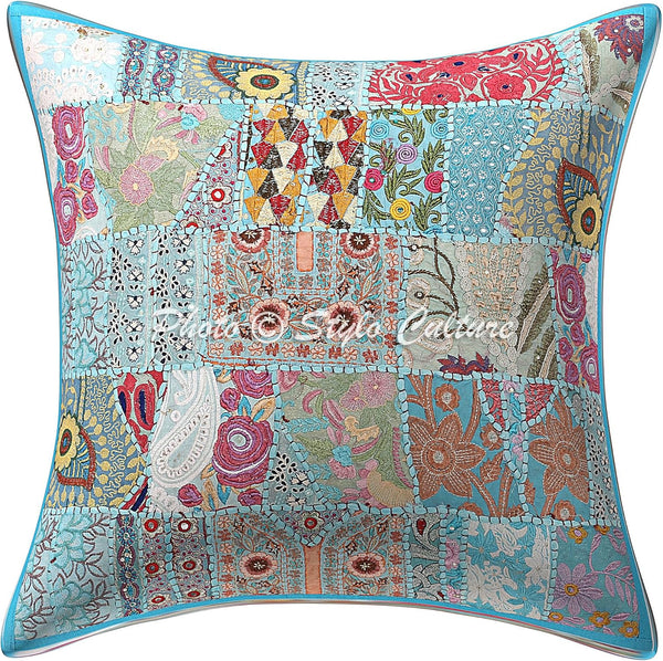 Bohemian 60x60 cm Decorative Sofa Settee Toss Pillow Case, Turquoise Abstract Vintage Patchwork - 1 Pc