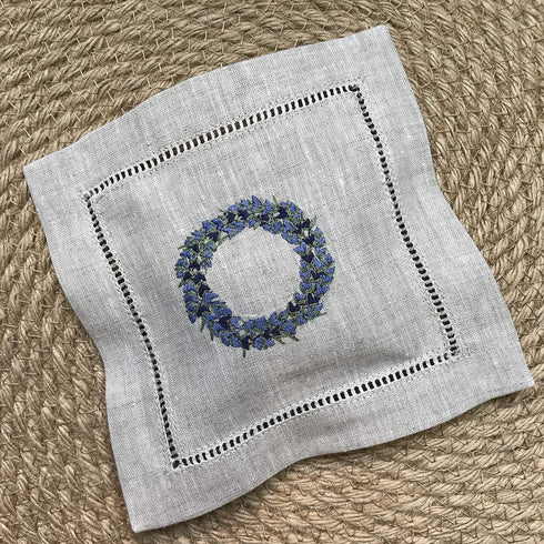 Hand Embroidered Lavender Pillow Sachet Bag “Lavender Crown” – Natural Linen Cushion 6"x6", Set of 3