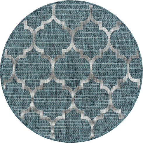 Unique Loom Outdoor Trellis Collection Area Rug (3' 3" Round, Teal/ Gray) by Unique Loom