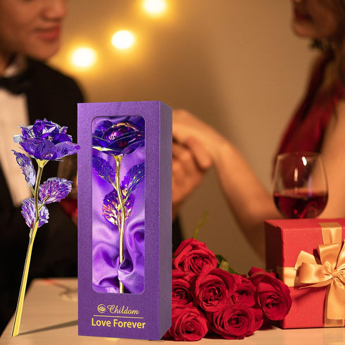 Childom Birthday Gifts for Women - Christmas Purple Rose Gifts for Her Mom, Sweet Artificial Flower for Wife, Grandma