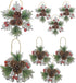 Pinecone Berry Pine Twig Christmas Ornaments, Set of 8, Glittered Snowflakes and Bells with Pine Cones and Red Berries