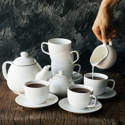 Set 4 (8oz), (32oz), Set BTaT Royal Tea - Porcelain Tea Cups Pot Creamer & Sugar