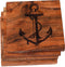 Anchor Coasters, Nautical Drink Coasters, Engraved Acacia Wood Coasters with Anchor, Coastal Gifts (Set of 4)