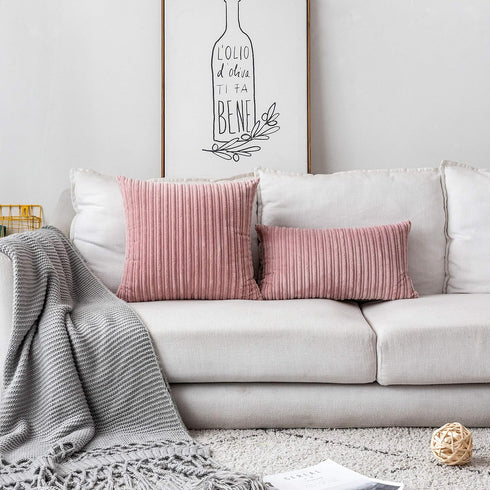 UGASA Velvet Pillow Covers Soft Striped Decorative Throw Cushion Case with Hidden Zipper for Valentine's Day Couch