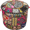 Bohemian Living Room Pouf Cover, Round Patchwork Embroidered Ottoman, Black Cotton Floral, 18x18x13