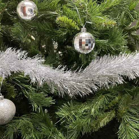 Allgala Silver Tinsel Garland, 50 Feet Christmas Metallic Foil Decoration for Holiday Tree, Wall, Home Office Event