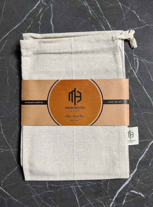 Montecito Home Set 2 12"x15" of Extra Large Farmhouse Natural Linen Artisan Boule Bread Bags, Reusable Drawstring Bag