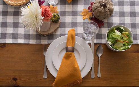 DII Heavyweight Fringed Check Table Runner, 14x108, Gray - Tabletop Collection