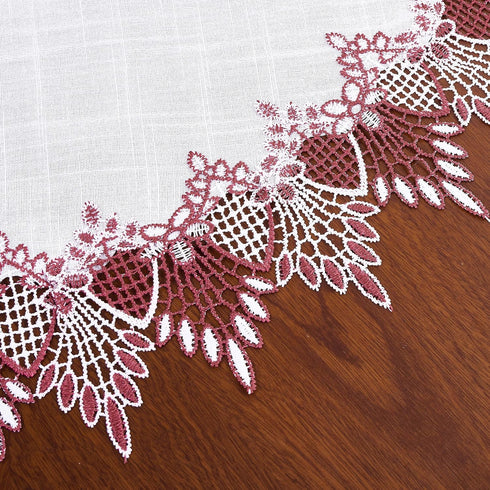 33 inches 33 White Dark Red Linen Lace Doily Round Coffee Table Topper Dresser Scarf Place Mats (Dark Red, Round)