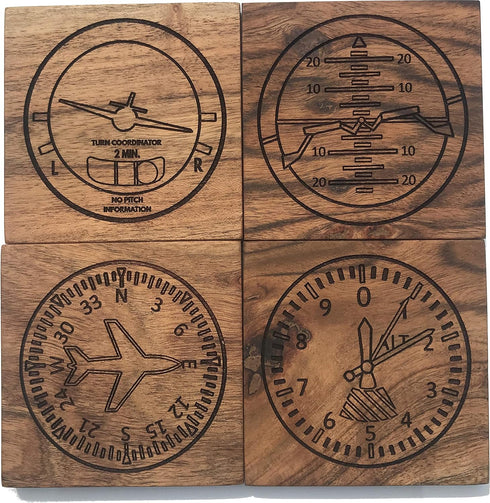 Airplane Coasters Set of 4, Aviation Drink Coasters – Engraved Gifts for Pilots & Airplane Lovers – Airplane Décor &