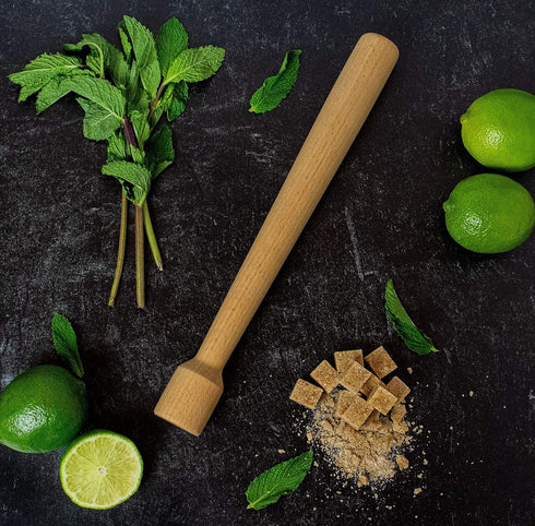 Wood Cocktail Muddler: 12 inch Hardwood Mojito Drink Muddler, Home Bar Tool