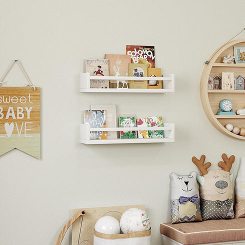 Onlysky Set 4 of Wall-Mounted Kid's Bookshelf - White Floating Nursery Book Shelves - Durable Wood Construction - Ideal
