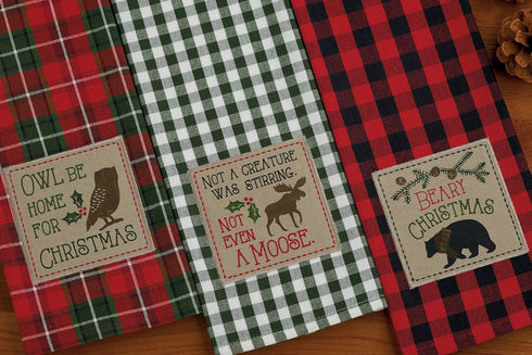 DII Holiday Kitchen Collection, Embroidered Dishtowel Set, Cabin Christmas, 18x28, 3 Piece