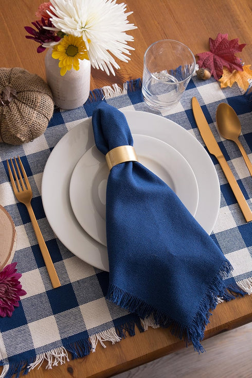 DII Heavyweight Fringed Check Tabletop Collection, Navy Placemat Set, 6 Piece, 13x19