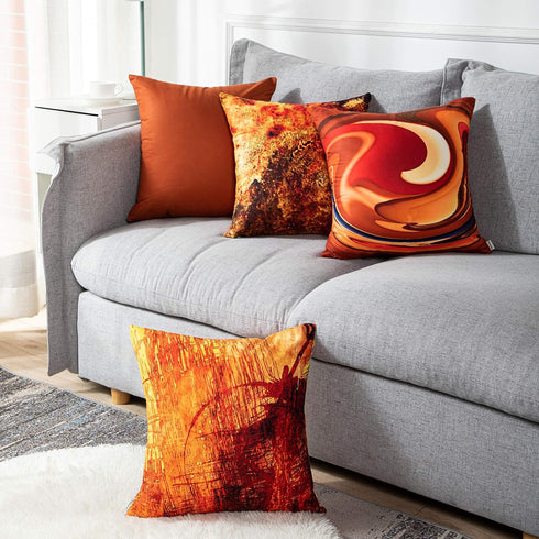 Emvency Set of 4 Throw Pillow Covers, Burnt Orange Abstract Red 20 Tan Funky Watercolor, 18x18 Inches