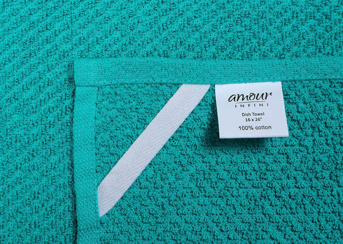 AMOUR INFINI Kitchen Towels - Pack of 4 Absorbent, Quick Drying Premium Cotton Tea Towels, 16x28 Inch, Turquoise