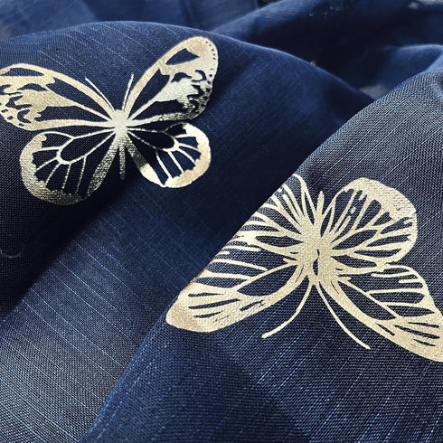 Jubilantex Navy Blue Butterfly Sheer Curtains with Gold Print Pattern, 63 Inch Long, 2 Panels for Kids Nursery Bedroom