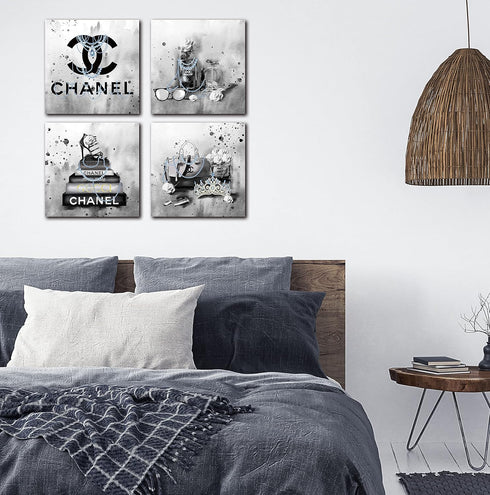 Meetdeceny Black And White Fashion Wall-Art for Bedroom Women - 10"x10" 4 Pieces Canvas Artwork Ready To Hang