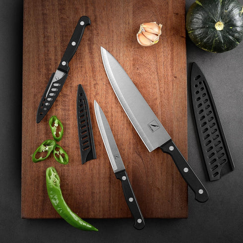 Kitchen Knife Set, 3-Pcs with Sheath, 8 Inch Chef Knife, 4.5 Inch Utility Knife, 4 Inch Paring Knife, Stainless Steel