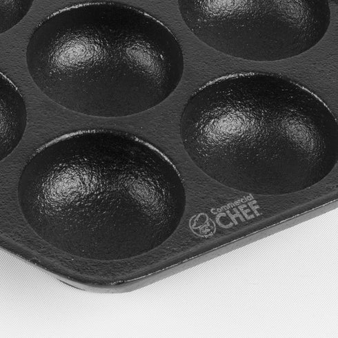 Commercial CHEF Cast Iron Danish Aebleskiver Pan, Preseasoned Cookware for Pancake Puffs, Makes 7 Pancake Balls