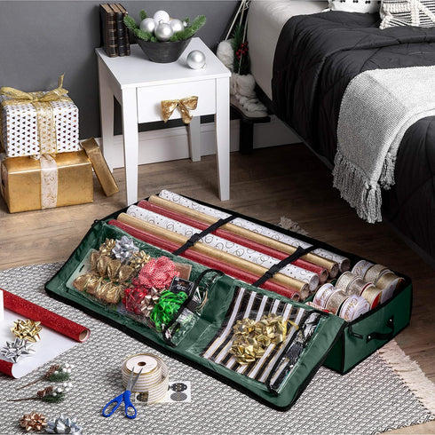 40" 600D 24 ZOBER Gift Wrapping Paper Organizer Storage - Gift Wrap Storage Containers with Interior Pockets for Bows