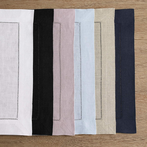 Solino Home Linen Placemats Set of 4 - Classic Hemstitch Lilac 14 x 19 Inch Table Mats, 100% Pure Linen