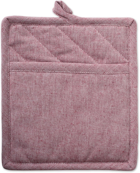 DII 100% Cotton Solid Chambray Kitchen Set, Barn Red, 2 Piece Potholders