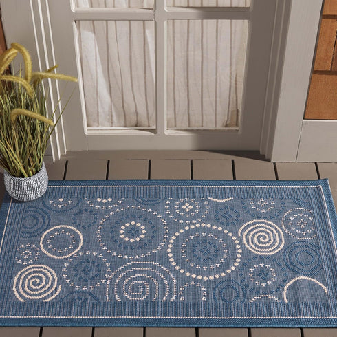 SAFAVIEH Courtyard Collection Accent Rug - 2' x 3'7", Blue & Natural, Indoor/Outdoor & Washable, Ideal for High Traffic Areas in Patio, Backyard, Mudroom, Entryway, Doormat (CY1906-3103-2) by Safavieh