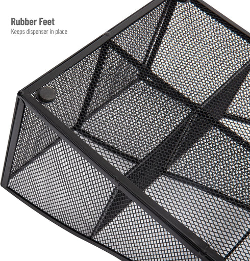 Mind Reader Black Cup and Condiment Station, Countertop Organizer for Coffee Bar, Metal Mesh 8.5"L x 14.5"W x 5.25"H