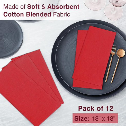 Ruvanti Cloth Napkins Set of 12, 18x18 Inches, Washable Cotton Blend for Table Dinner