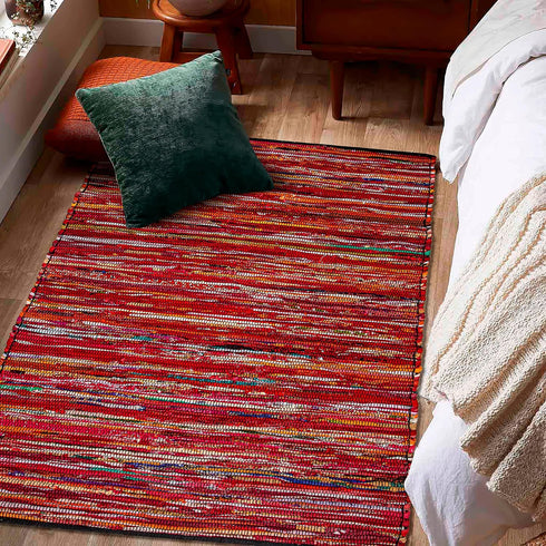 Cotton Multi Chindi Hand Woven Rugs 24x36 inch, Multi Color, Indoor/Outdoor, 2'x3', Machine Washable for Living Room