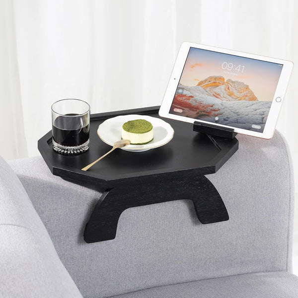 BLUEWEST Octagonal Sofa Tray Table, 12 x 9 x 5 inches, Black