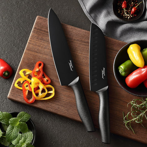 Marco Almond Kitchen Knife Set, KYA38 12-Piece Stainless Steel Cooking Knives Set with Covers