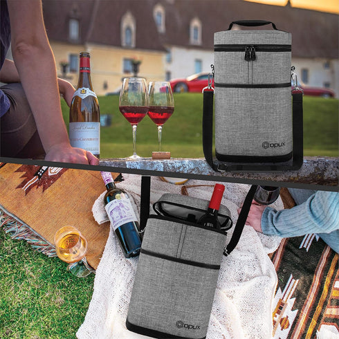 OPUX Insulated 2 Bottle Wine Carrier Tote - Leakproof Wine Cooler Bag for Picnic, BYOB Beach, Portable Case
