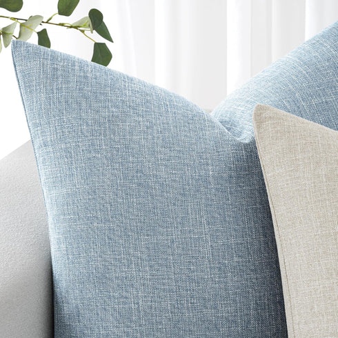 MIULEE Pack of 2 Decorative Linen Burlap Pillow Covers - Coastal Farmhouse Boho Accent Pillowcases 16x16 Inch Light Blue