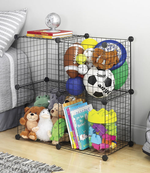 Whitmor Storage Cubes - Stackable Interlocking Wire Shelves - Black (Set of 4)