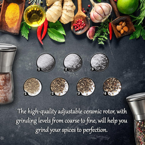 Professional Salt and Pepper Grinder – Premium Stainless Steel Shaker with Ceramic Spice Mill for Adjustable Coarseness