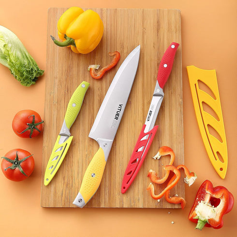 Chef Knife Set, 3PCS Multicolor Stainless Steel Kitchen Knives, 8" Chef's, 4.5" Utility, 4" Paring Knife (3Pack)