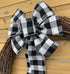 Buffalo Plaid Christmas Wreath Bow - Pre-Tied 10" Wide, 18" Long, Black and White Checkers, Fall Door Decoration