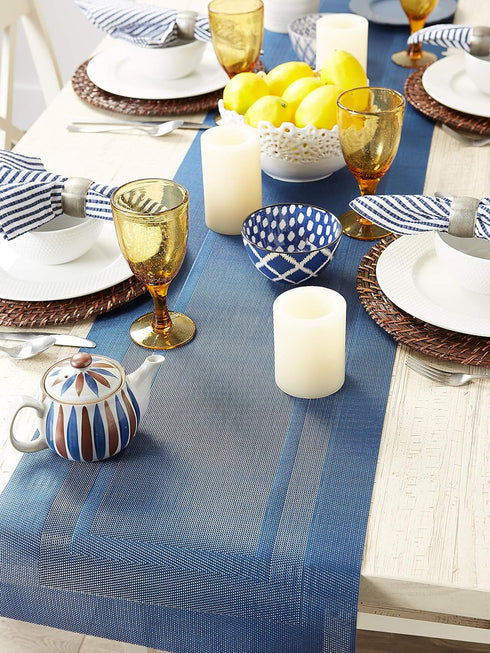 DII PVC Tabletop Collection Woven Indoor/Outdoor Table Runner, 14x72, Nautical Blue