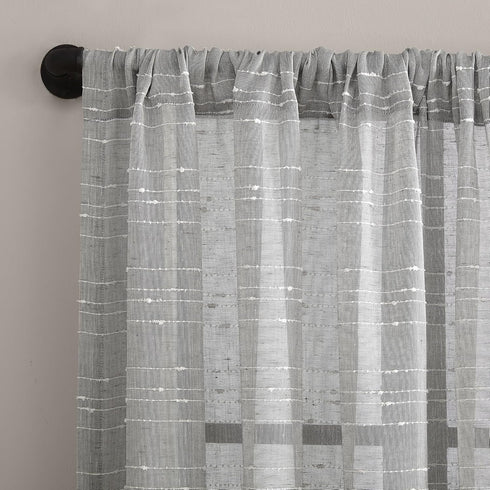 Clean Window Textured Slub Stripe Anti-Dust Allergy/Pet Friendly Sheer Curtain Panel, Gray, 52" W x 63" L