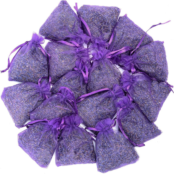 French Lavender Sachets for Drawers and Closets, Set of 16 Home Fragrance Sachets for Wardrobes, Purple