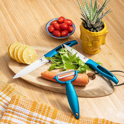 Moss & Stone 5-Piece Kitchen Cutlery Set, Blue Ceramic Knives, Rust Proof & Stain Resistant, Includes Fruit Peeler