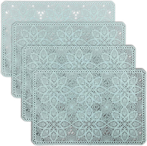 CAIT CHAPMAN HOME COLLECTION Solid Rigid Lace Vinyl Placemats, Blue Turquoise, Set of 4